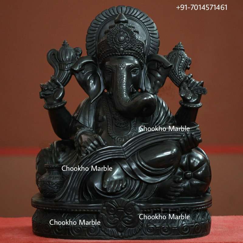Ganesh Statue In Black Marble