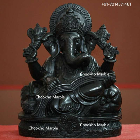 Ganesh Statue In Black Marble